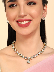 JN Handicraft Metal, Alloy White, Gold Jewellery Set