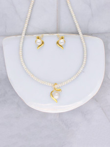 Sri Jagdamba Pearls Mother of Pearl Gold-plated White Jewellery Set