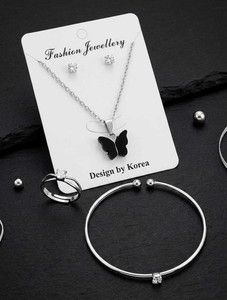 samiessentials Alloy Silver Black Jewellery Set