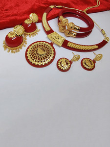 Sagalite Brass Gold-plated Red, Gold Jewellery Set