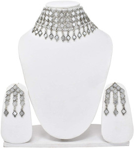 Dzinetrendz Glass Silver Jewellery Set