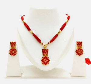 shree balaji gold Brass, Dori, Copper, Alloy Red Jewellery Set
