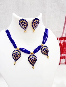 shree balaji gold Metal, Copper, Dori Gold-plated Blue, Gold Jewellery Set