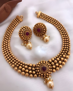 Influtive Brass Gold-plated Gold Jewellery Set