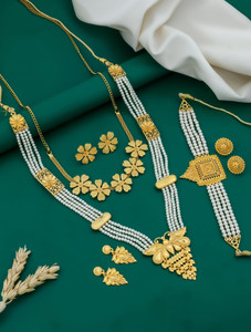 PARTICIAO Alloy Gold-plated Gold, White Jewellery Set