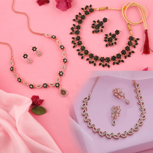 brado jewellery Brass Gold-plated Rose Gold, Gold, White, Green, Black Jewellery Set