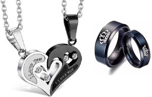 Heer Collection Stainless Steel Black, Silver, Black Jewellery Set