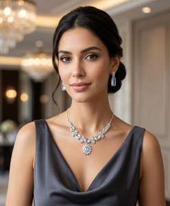 Varnii Stone, Alloy Silver White, Silver Jewellery Set