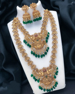 FALLALERY Alloy Brass Gold, Green Jewellery Set