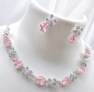 xael Silver, Alloy Silver Pink Jewellery Set