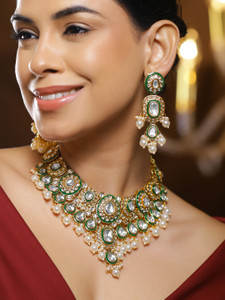 RUBANS Brass Gold-plated Green, Gold, White Jewellery Set