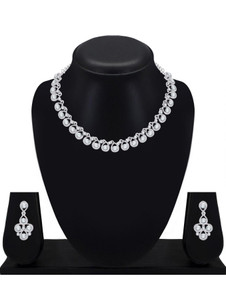 Atasi International Alloy Rhodium Silver, White Jewellery Set