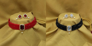 Raj creation Brass Gold-plated Red, Black, White Jewellery Set