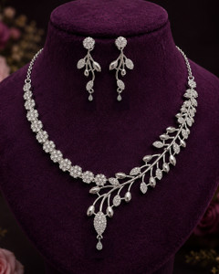 mohar glitz Brass Rhodium Silver, White Jewellery Set
