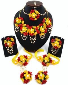 jailaxmi creation Fabric Red, Yellow Jewellery Set