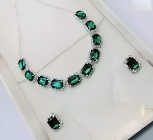 RAXA Alloy Silver Green Jewellery Set