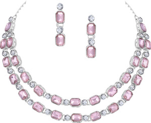 Atasi International Alloy Silver, Pink Jewellery Set