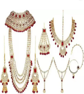 YASRAJ Brass Gold-plated Maroon Jewellery Set