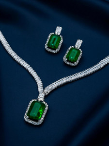 Alyra Collection Alloy Rhodium Green, Silver Jewellery Set