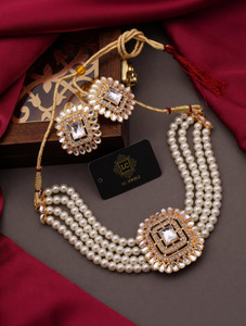 Lc Jewelz Alloy Gold-plated White Jewellery Set
