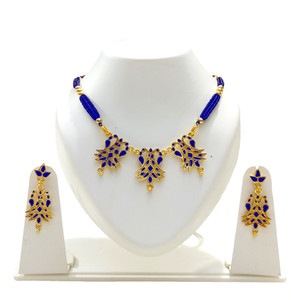 shree balaji gold Brass, Dori, Alloy Gold-plated Blue Jewellery Set