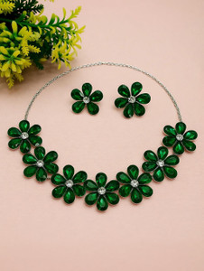 Lunox Alloy Silver Green Jewellery Set