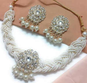 ZMS Alloy Gold-plated White Jewellery Set