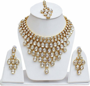 Padmavati Bangles Alloy Gold-plated White Jewellery Set