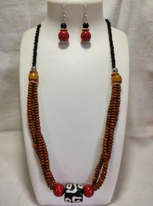 Hearts and Crafts Resin, Wood Brown, Black, Red Jewellery Set