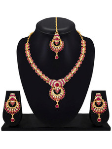 Atasi International Alloy Gold-plated Pink Jewellery Set