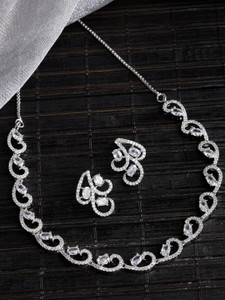 ZENEME Brass Rhodium White Jewellery Set