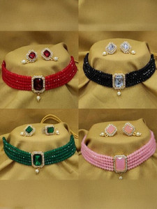 Jyeana Alloy Gold-plated Black, Green, Red, Pink Jewellery Set