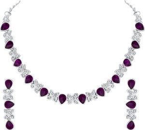 Atasi International Alloy Rhodium Purple, Silver Jewellery Set