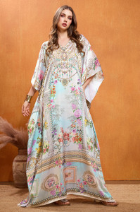 Label Aarna Geometric Print Satin Blend Women Kaftan