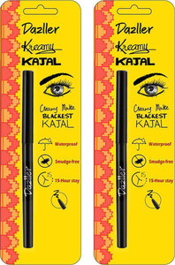 Dazller Kreamy Kajal, (Pack of 2), 15 Hour Stay, Water-Resistant, Creamy Matte Finish