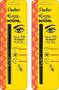 Dazller Kreamy Kajal, (Pack of 2), 15 Hour Stay, Water-Resistant, Creamy Matte Finish