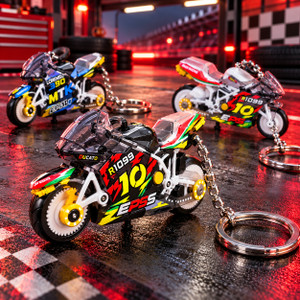 Printingg Nova Sparking Bike Keychain Pull Back Stunt Motorbike Toy - Image 1
