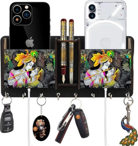 Khushansh Crafts Printed Radha krishna wooden key holders with two pockets and pen holder Wood Key Holder