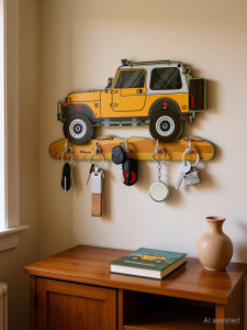 shashank Wooden yellow thar key holder/Printed key holder/Key holder for wall/ Wood Key Holder