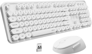 xech Keyboard & Mouse Combo Set for Windows 2.4G Plug n Play Retro Style Round X-204 Wireless Standard Desktop Keyboard Compatible with Desktop, Laptop