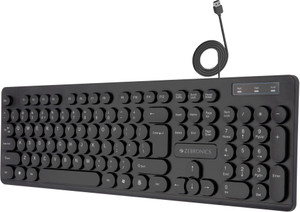 ZEBRONICS ZEB-K24 slim design, retractable stand, 1.3 meter textured cable, Chiclet keys Wired USB Standard Desktop Keyboard Compatible with Desktop, Laptop, Mac Easy to Use,Plug and Play,Quick, Comfy Durable body