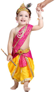 ITSMYCOSTUME Krishna Janamastami Kanha Dress for Baby Boy Yellow&magetna Kids Costume Wear