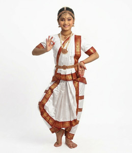CostumeSphere Bharatanatyam Dance Costume for Girls Traditional Classical Outfit Set Kids Costume Wear
