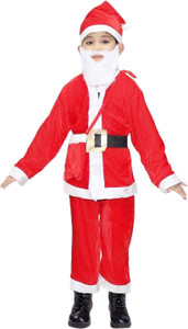 KAKU FANCY DRESSES Santa Clause Christmas Day Costume -Red & White, 5-6 Years, For Boys Kids Costume Wear