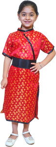 KAKU FANCY DRESSES Chinese Dress For Girls, Global Ethnic Dance Costume -Red, 7-8 Years Kids Costume Wear