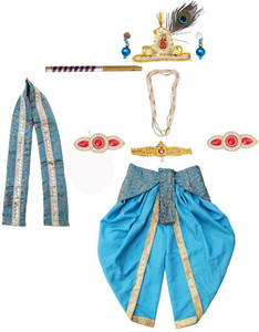 ITSMYCOSTUME Krishna Dress for Baby Boy Kids Set of 10 Kanha Janmasthmi Firozi costume for Kids Costume Wear