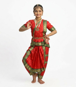 CostumeSphere Bharatanatyam Dance Costume for Girls Traditional Classical Outfit Set Kids Costume Wear