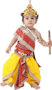 Design My Dress Bharat Graceful Red & Yellow Krishna Costume for Kids – Perfect for Janmashtami Kids Costume Wear