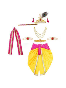 ITSMYCOSTUME Krishna Dress for Baby Boy/Girl Kanha Janmastami YellowMagenta Kids Costume Wear Kids Costume Wear