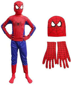 MAIHAR FANCY DRESSES Spiderman Dress for boys Kids Set of 4 (Top, Bottom, Mask, Gloves) Kids Costume Wear